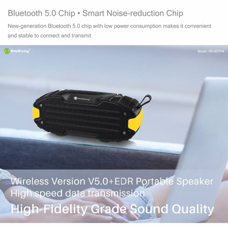 Nova coluna Bluetooth Rixing NR907 portátil com som estéreo envolvente, microfone, suporta cartão TF e rádio FM