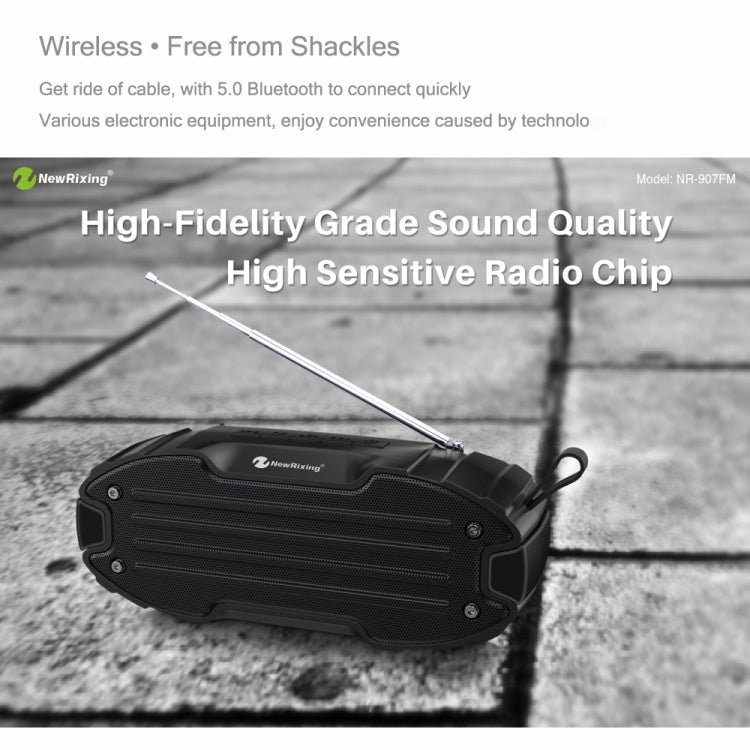 Nova coluna Bluetooth Rixing NR907 portátil com som estéreo envolvente, microfone, suporta cartão TF e rádio FM