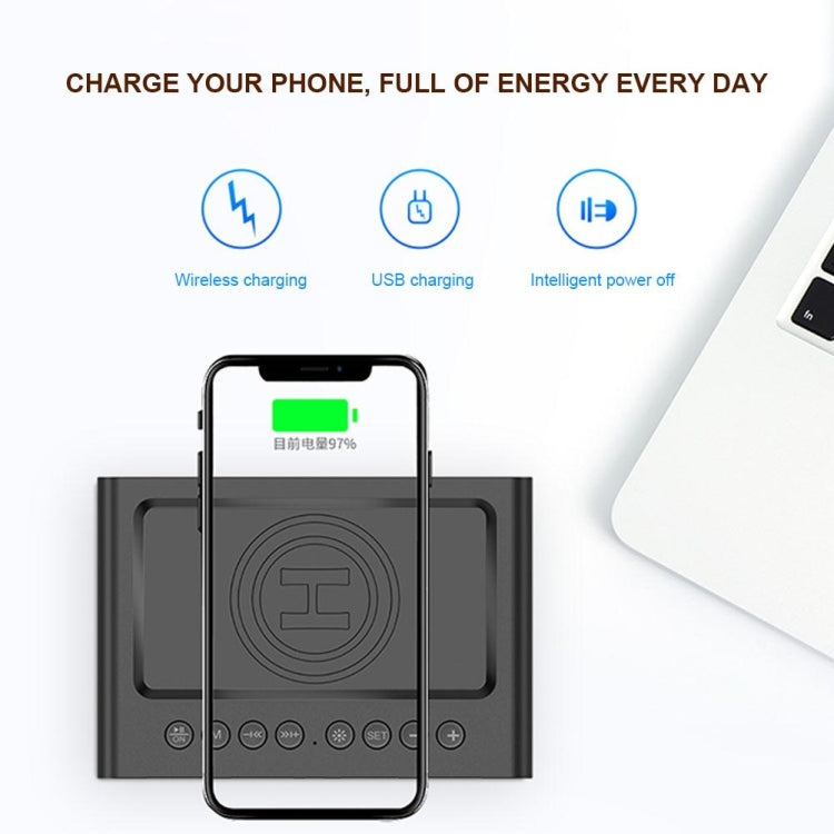 Coluna Bluetooth AEC BT508 com Carregamento Sem Fios, Relógio Despertador LED e Power Bank Três em Um
