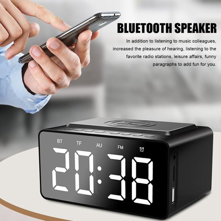 Coluna Bluetooth AEC BT508 com Carregamento Sem Fios, Relógio Despertador LED e Power Bank Três em Um