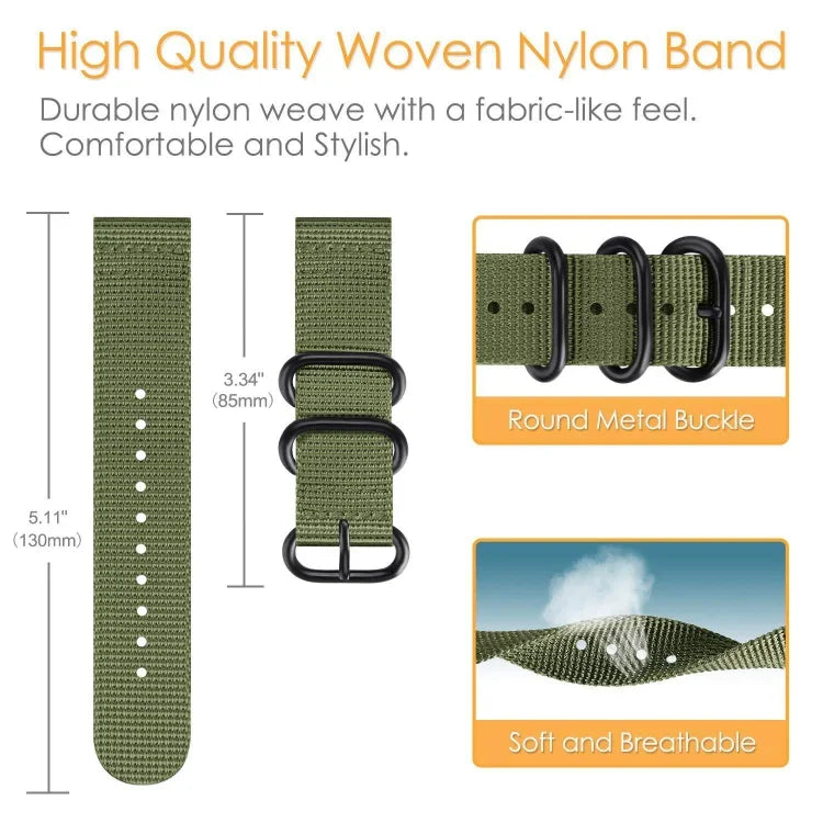 Correia de Nylon com Três Argolas para Samsung Galaxy Watch Active 22mm / S3, para Samsung Galaxy Watch Active 2 22mm / Gear S3