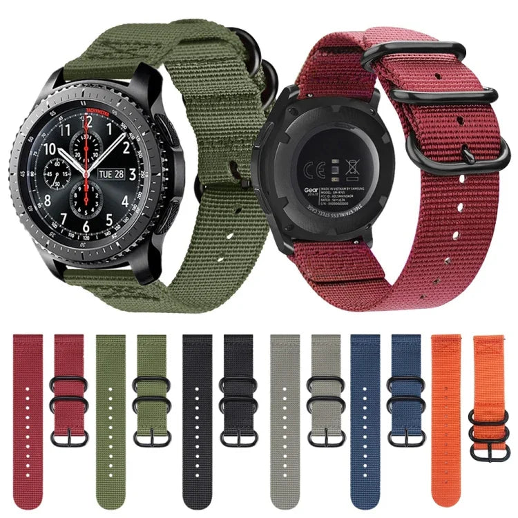 Correia de Nylon com Três Argolas para Samsung Galaxy Watch Active 22mm / S3, para Samsung Galaxy Watch Active 2 22mm / Gear S3