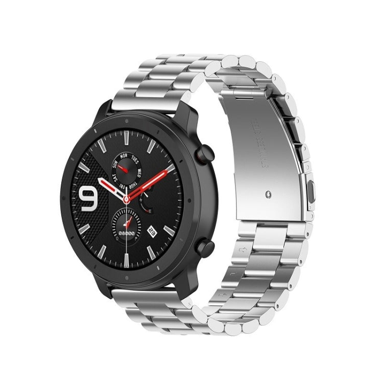 Suitable For Samsung Gear S2 Sport / Galaxy Watch Active 2 Universal 20mm Stainless Steel Metal Strap Three Beads, black, Silver, gold, rose gold