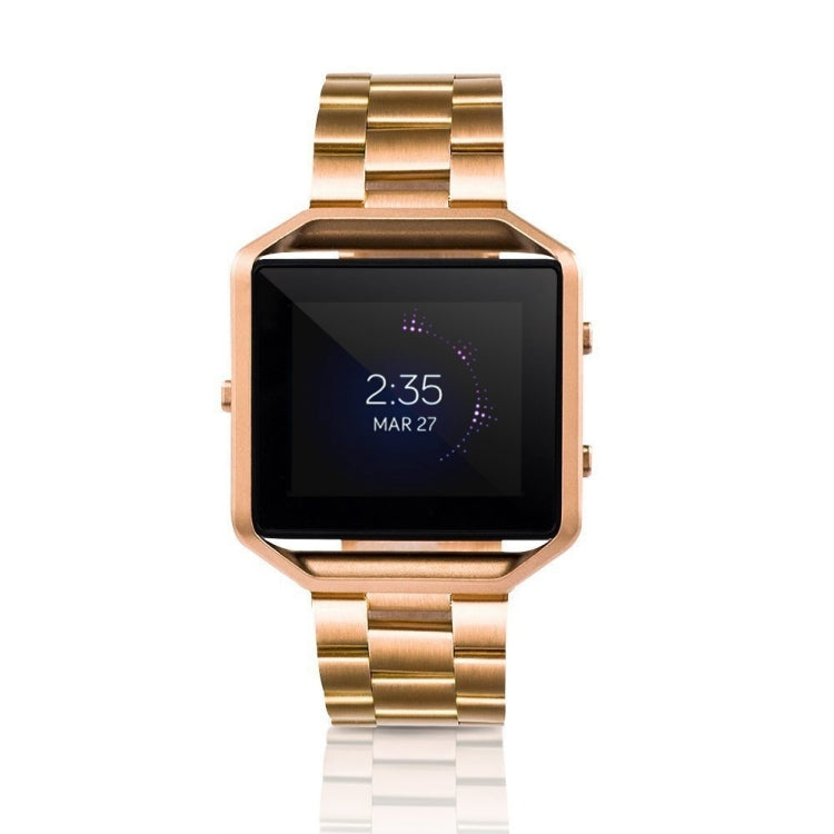 Suitable For Fitbit Blaze Smart Sports Watch Stainless Steel Metal Strap Metal Frame Butterfly Buckle Three Beads Strap, Rose gold, gold, black, Silver