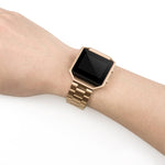 Suitable For Fitbit Blaze Smart Sports Watch Stainless Steel Metal Strap Metal Frame Butterfly Buckle Three Beads Strap, Rose gold, gold, black, Silver