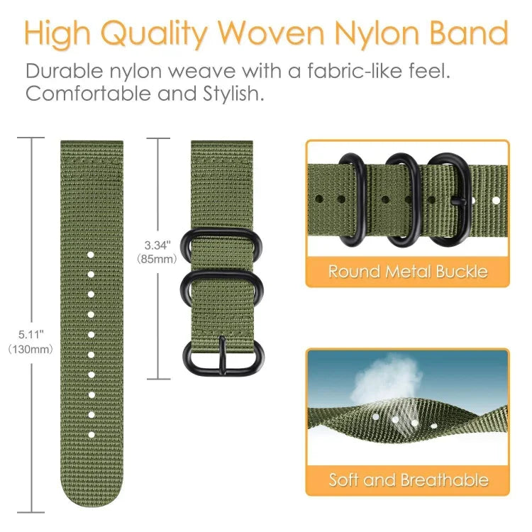 Correia de Nylon com Três Argolas para Samsung Galaxy Watch Active 18mm S3, para Samsung Galaxy Watch Active 2 18mm / Gear S3