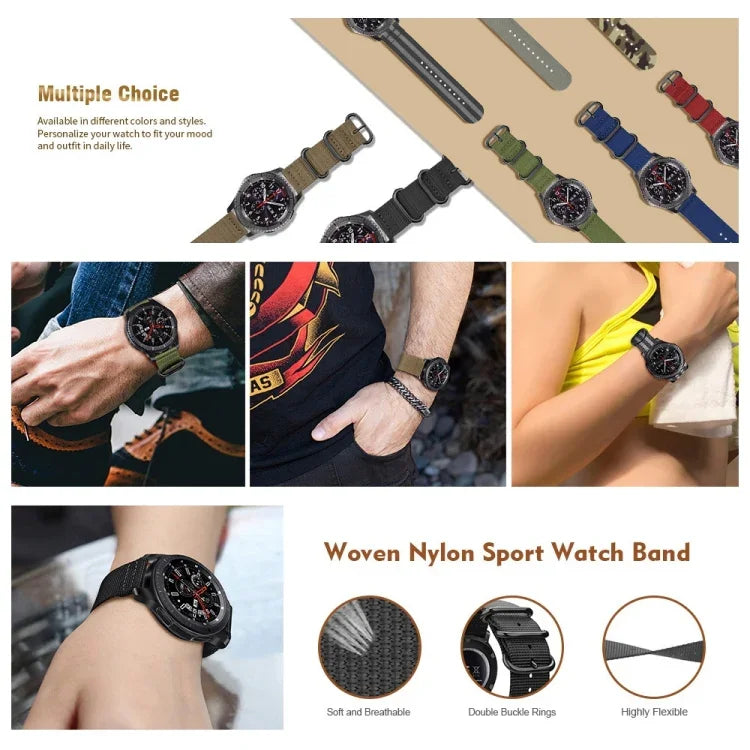 Correia de Nylon com Três Argolas para Samsung Galaxy Watch Active 18mm S3, para Samsung Galaxy Watch Active 2 18mm / Gear S3
