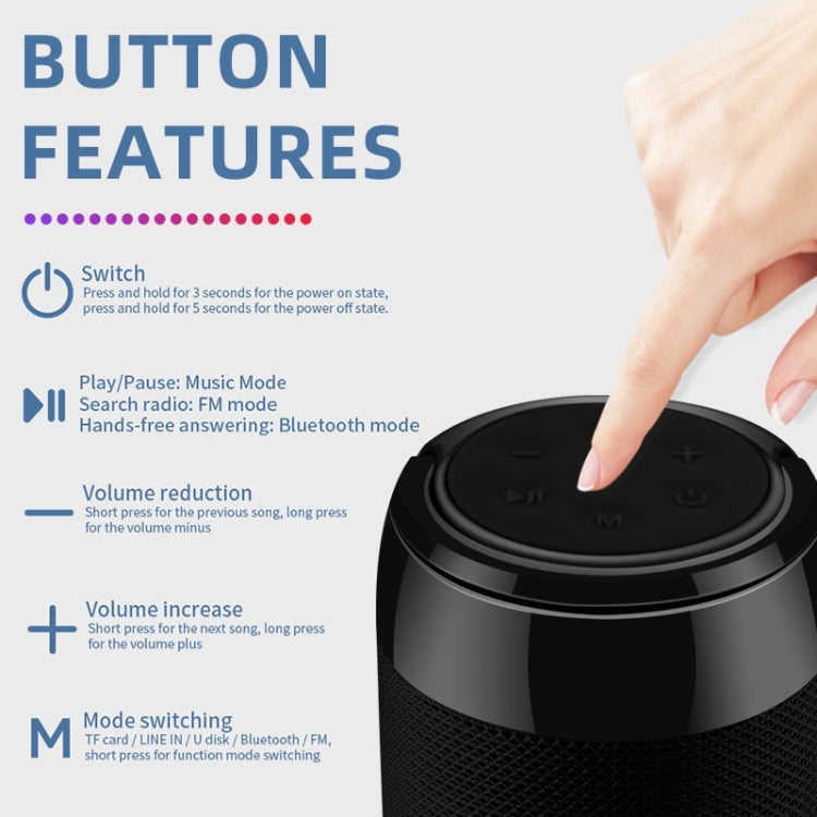 Coluna Mini Bluetooth Portátil TG113C Coluna Rádio FM Subwoofer Impermeável Suporte para Telemóvel Altifalantes Sem Fios