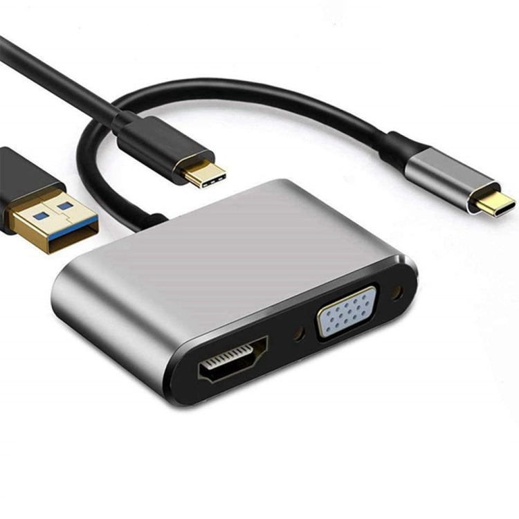 Adaptador USB C para HDMI VGA 4K 4 em 1 HUB Adaptador Tipo C para HDMI VGA USB 3.0 Adaptador AV Digital Multiporta com Porta de Carregamento USB-C PD Compatível com Nintendo Switch/Samsung/MacBook