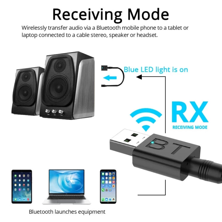 Receptor Bluetooth USB BT005 5.0 Amplificador de Colunas AUX Áudio Adaptador Bluetooth Estéreo Sem Fios para Carro