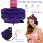 Auriculares Bluetooth 5.0 com orelhas de gato, dobráveis, on-ear, estéreo sem fios, com microfone, luz LED, rádio FM, cartão TF, SYA00833501F, SYA00833501A, SYA00833501B, SYA00833501C, SYA00833501D, SYA00833501E