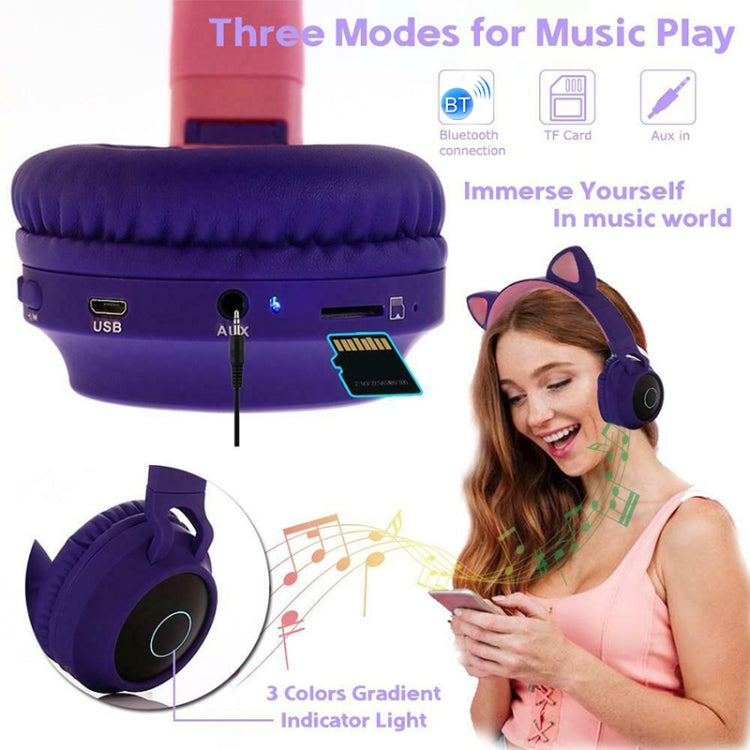 Auriculares Bluetooth 5.0 com orelhas de gato, dobráveis, on-ear, estéreo sem fios, com microfone, luz LED, rádio FM, cartão TF, SYA00833501F, SYA00833501A, SYA00833501B, SYA00833501C, SYA00833501D, SYA00833501E