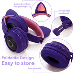 Auriculares Bluetooth 5.0 com orelhas de gato, dobráveis, on-ear, estéreo sem fios, com microfone, luz LED, rádio FM, cartão TF, SYA00833501F, SYA00833501A, SYA00833501B, SYA00833501C, SYA00833501D, SYA00833501E