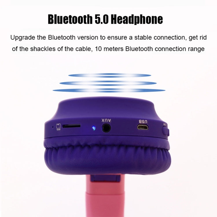 Auriculares Bluetooth 5.0 com orelhas de gato, dobráveis, on-ear, estéreo sem fios, com microfone, luz LED, rádio FM, cartão TF, SYA00833501F, SYA00833501A, SYA00833501B, SYA00833501C, SYA00833501D, SYA00833501E