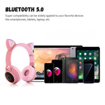 Auriculares Bluetooth 5.0 com orelhas de gato, dobráveis, on-ear, estéreo sem fios, com microfone, luz LED, rádio FM, cartão TF, SYA00833501F, SYA00833501A, SYA00833501B, SYA00833501C, SYA00833501D, SYA00833501E