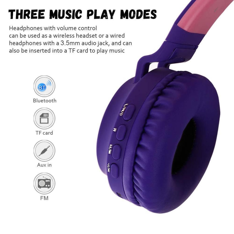 Auriculares Bluetooth 5.0 com orelhas de gato, dobráveis, on-ear, estéreo sem fios, com microfone, luz LED, rádio FM, cartão TF, SYA00833501F, SYA00833501A, SYA00833501B, SYA00833501C, SYA00833501D, SYA00833501E