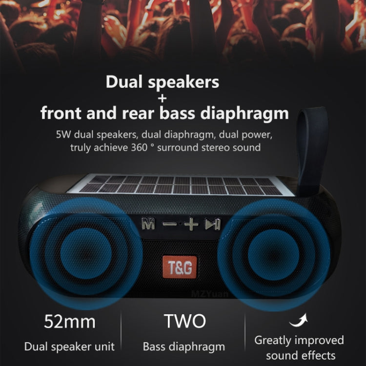 Coluna Portátil Sem Fios T&G TG182 Caixa de Música Estéreo Solar Impermeável Rádio USB AUX FM Super Graves