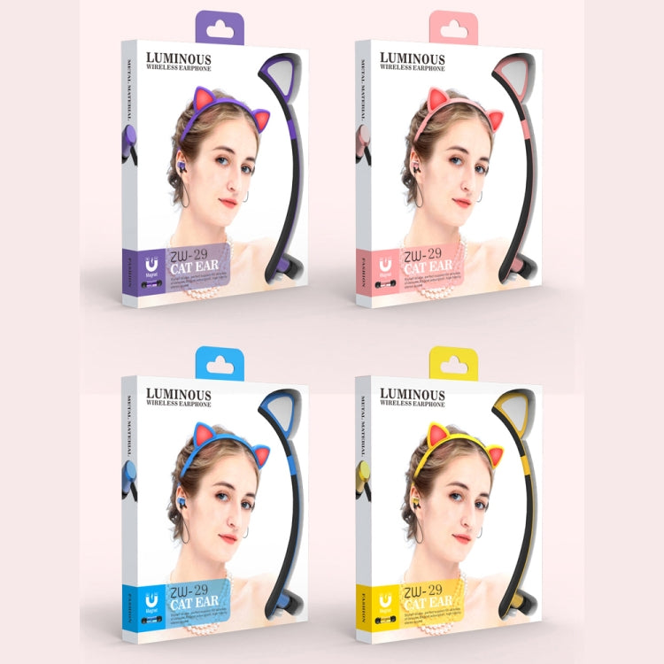 Auricular Bluetooth sem fios ZW29 com orelhas de gato, som estéreo HIFI, moda, portátil para desporto, com microfone e luz LED luminosa