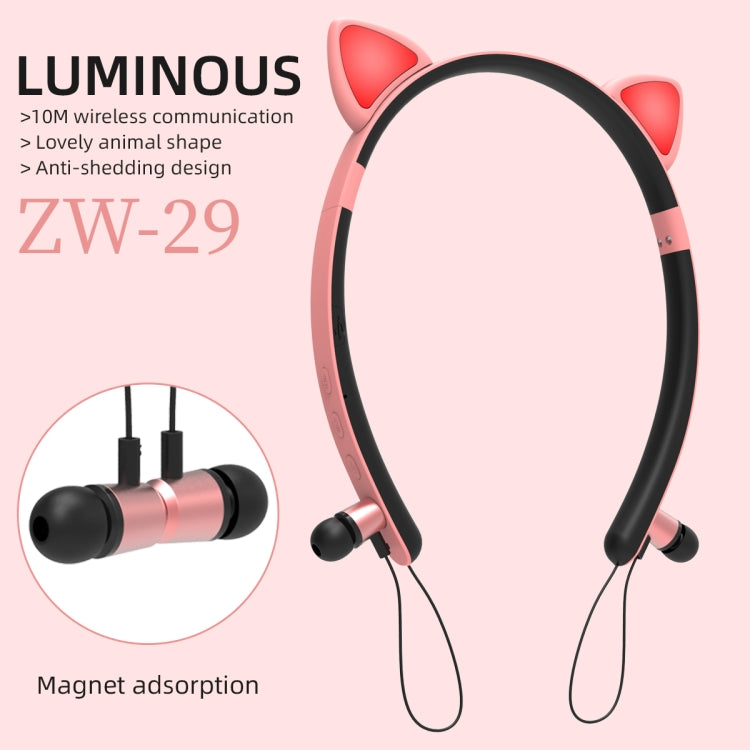 Auricular Bluetooth sem fios ZW29 com orelhas de gato, som estéreo HIFI, moda, portátil para desporto, com microfone e luz LED luminosa