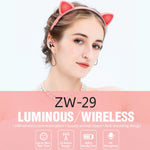 Auricular Bluetooth sem fios ZW29 com orelhas de gato, som estéreo HIFI, moda, portátil para desporto, com microfone e luz LED luminosa