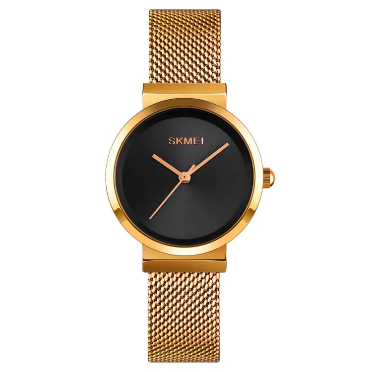 Relógio Feminino Skmei 1595 Elegante de Moda com Mostrador Sem Escala e Correia de Malha de Aço Resistente à Água Relógio de Quartzo para Estudantes e Negócios