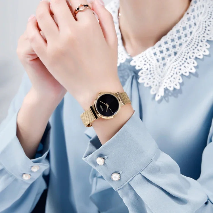 Relógio Feminino Skmei 1595 Elegante de Moda com Mostrador Sem Escala e Correia de Malha de Aço Resistente à Água Relógio de Quartzo para Estudantes e Negócios