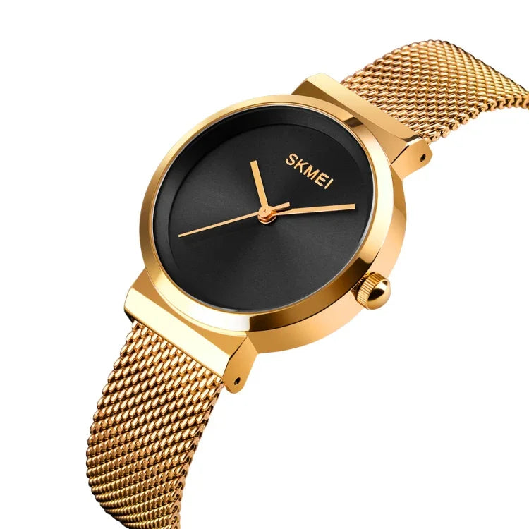 Relógio Feminino Skmei 1595 Elegante de Moda com Mostrador Sem Escala e Correia de Malha de Aço Resistente à Água Relógio de Quartzo para Estudantes e Negócios