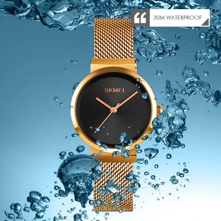 Relógio Feminino Skmei 1595 Elegante de Moda com Mostrador Sem Escala e Correia de Malha de Aço Resistente à Água Relógio de Quartzo para Estudantes e Negócios