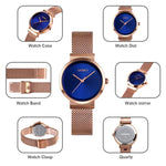 Relógio Feminino Skmei 1595 Elegante de Moda com Mostrador Sem Escala e Correia de Malha de Aço Resistente à Água Relógio de Quartzo para Estudantes e Negócios