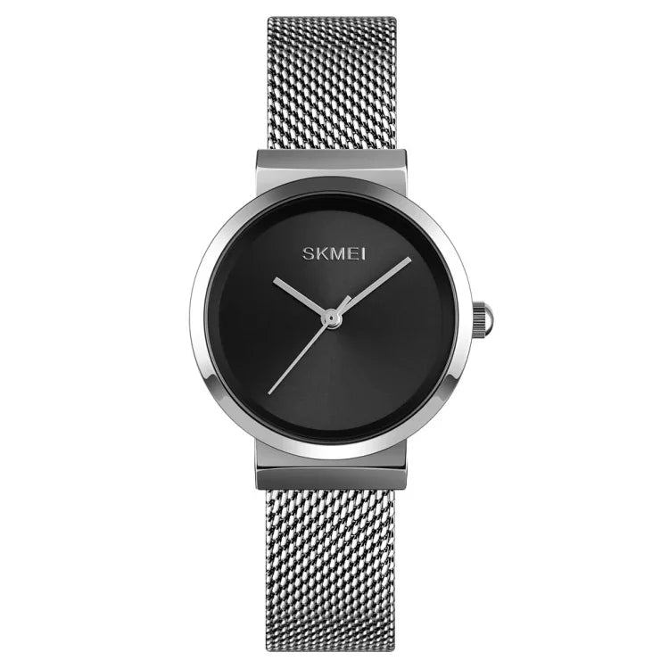 Relógio Feminino Skmei 1595 Elegante de Moda com Mostrador Sem Escala e Correia de Malha de Aço Resistente à Água Relógio de Quartzo para Estudantes e Negócios