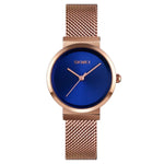 Relógio Feminino Skmei 1595 Elegante de Moda com Mostrador Sem Escala e Correia de Malha de Aço Resistente à Água Relógio de Quartzo para Estudantes e Negócios
