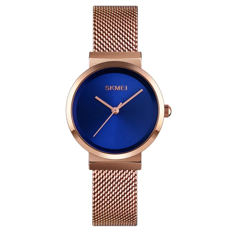 Relógio Feminino Skmei 1595 Elegante de Moda com Mostrador Sem Escala e Correia de Malha de Aço Resistente à Água Relógio de Quartzo para Estudantes e Negócios
