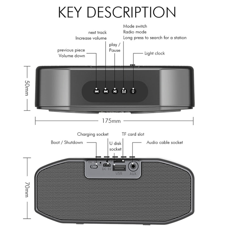 Coluna Bluetooth M5 Design Coruja LED Flash Altifalante Sem Fios Rádio FM Despertador Cartão TF