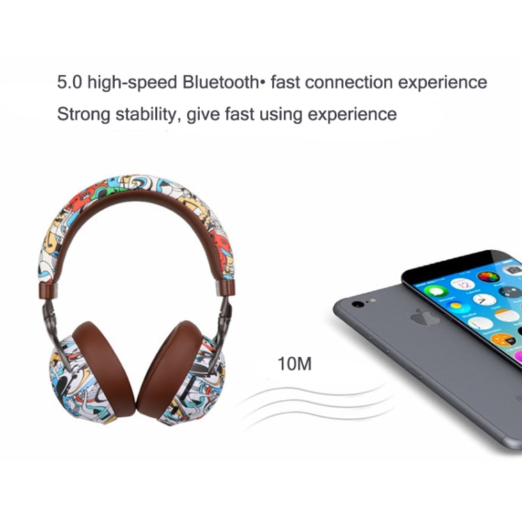Auricular Bluetooth desportivo VJ086 com grafiti, impressão a cores por transferência de água, suporte para TF e FM