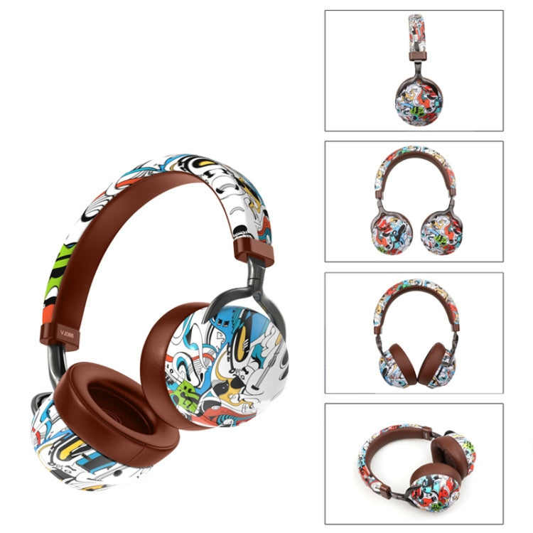 Auricular Bluetooth desportivo VJ086 com grafiti, impressão a cores por transferência de água, suporte para TF e FM