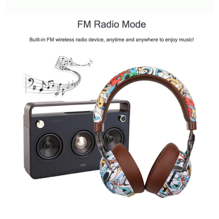 Auricular Bluetooth desportivo VJ086 com grafiti, impressão a cores por transferência de água, suporte para TF e FM