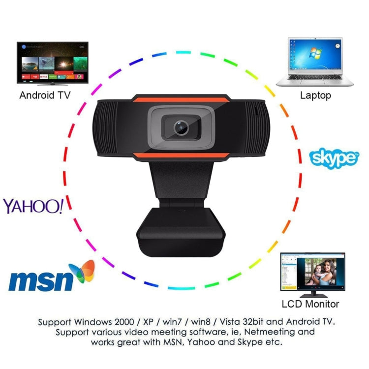 HXSJ A870 Webcam HD 480P para PC com Microfone Absorvente para Skype em Android TV, Câmara de Computador Rotativa USB, 480P