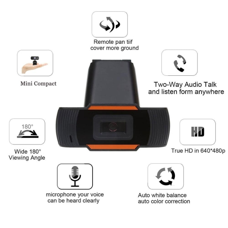 HXSJ A870 Webcam HD 480P para PC com Microfone Absorvente para Skype em Android TV, Câmara de Computador Rotativa USB, 480P