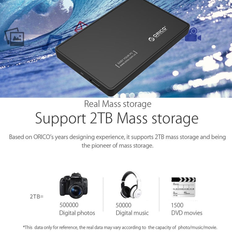 ORICO 2588US3-V1 Caixa para Disco Rígido USB3.0 de 2,5 polegadas, Prateado, Vermelho, Azul, Preto