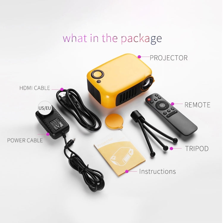 Projetor portátil mini A2000 800 lúmens suporta 1080P LCD 50000 horas de vida útil da lâmpada, projetor de vídeo para home theater com power bank, plugue EUA