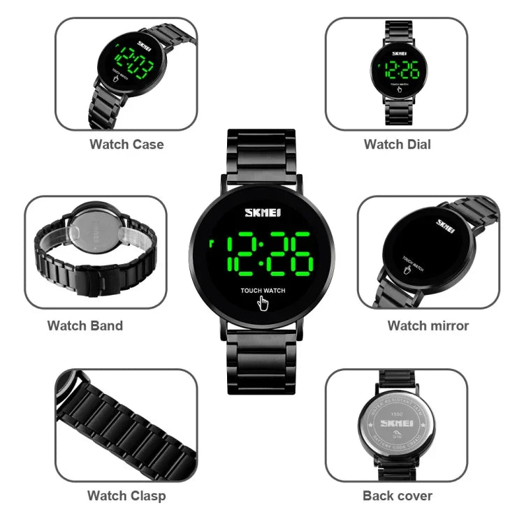Relógio Masculino SKMEI 1550 Simples e Estiloso com Ecrã Tátil LED Resistente à Água em Aço Inoxidável com Relógio Eletrónico