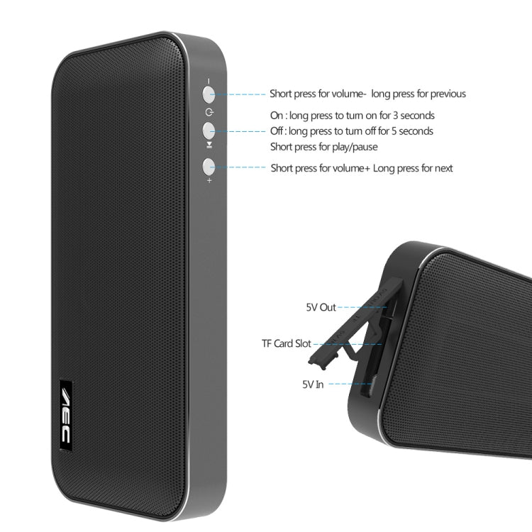 Coluna Bluetooth Sem Fios Portátil AEC BT-205 Altifalante Estéreo Microfone Integrado Suporta Cartão TF
