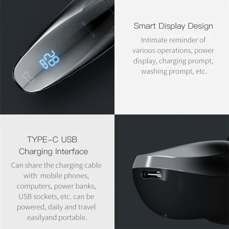 Barbeador Elétrico Original Xiaomi Youpin Yingqu Blackstone3 para Cuidados Faciais Masculinos, com Três Cabeças de Corte Portátil