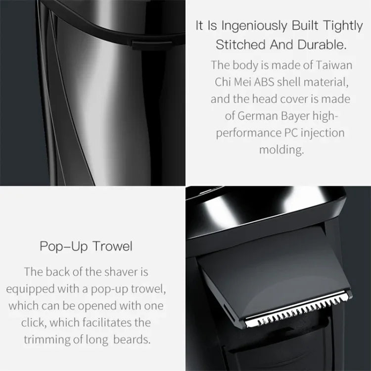 Barbeador Elétrico Original Xiaomi Youpin Yingqu Blackstone3 para Cuidados Faciais Masculinos, com Três Cabeças de Corte Portátil