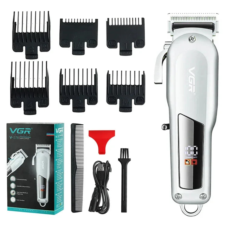 Máquina de cortar cabelo elétrica metálica USB 10W VGR V-278 com ecrã digital LED, V-278 (Dourado), V-278 (Prateado)