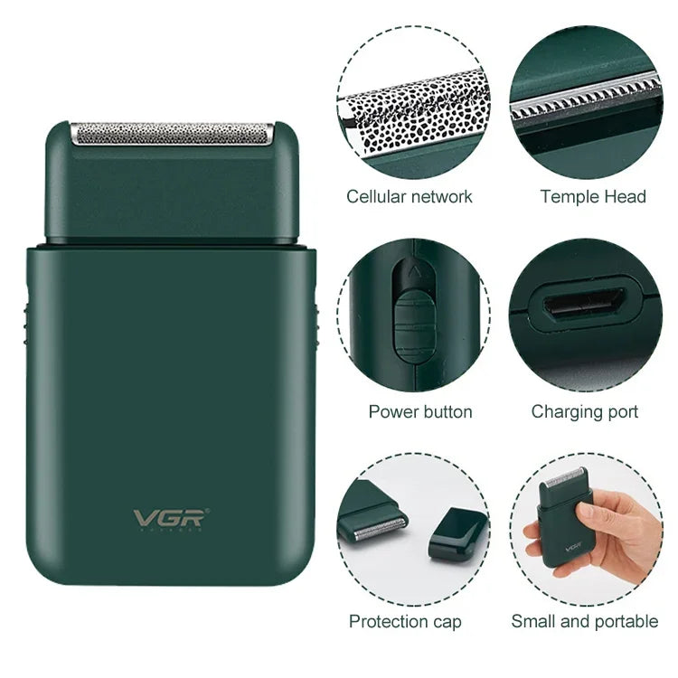 Barbeador elétrico portátil recíproco USB 5W VGR V-390, V-390 (Preto), V-390 (Verde)