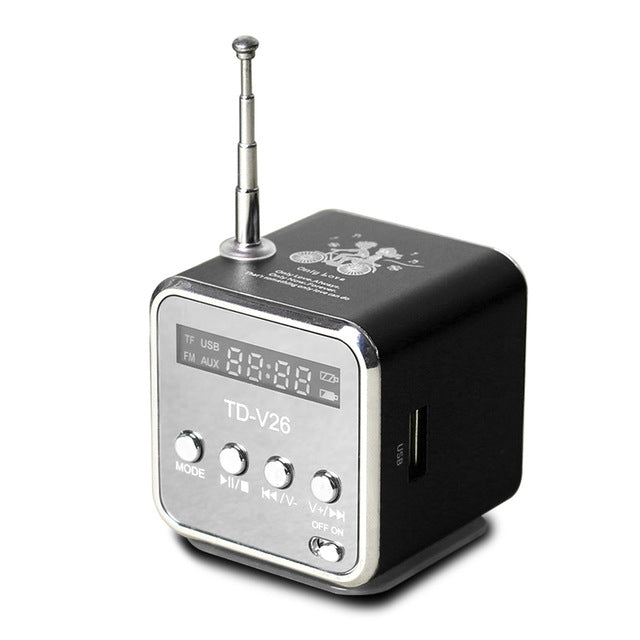 Colunas Portáteis com Rádio FM Mini Multi-funções, Colunas USB para Notebook, Suporte para TV, Telemóvel, Cartão SD/TF, Leitor de Música Mp3