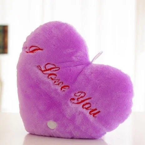 Almofada de Pelúcia em Forma de Coração com Padrão de Letras Inglesas Luminosas