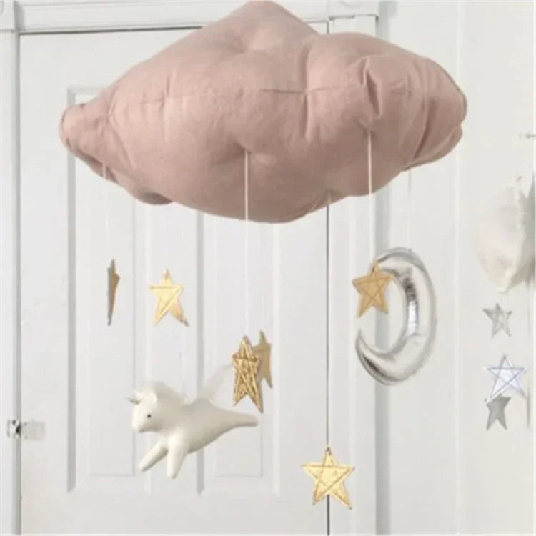 Móbile de Teto para Quarto de Bebé, Decoração de Festa com Nuvens, Lua e Estrelas, Decoração Suspensa para Quarto Infantil e Roupa de Cama para Bebé