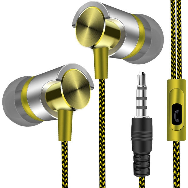 Auscultadores Metálicos com Fio Super Bass In-Ear Desportivos com Microfone para Xiaomi Samsung Huawei
